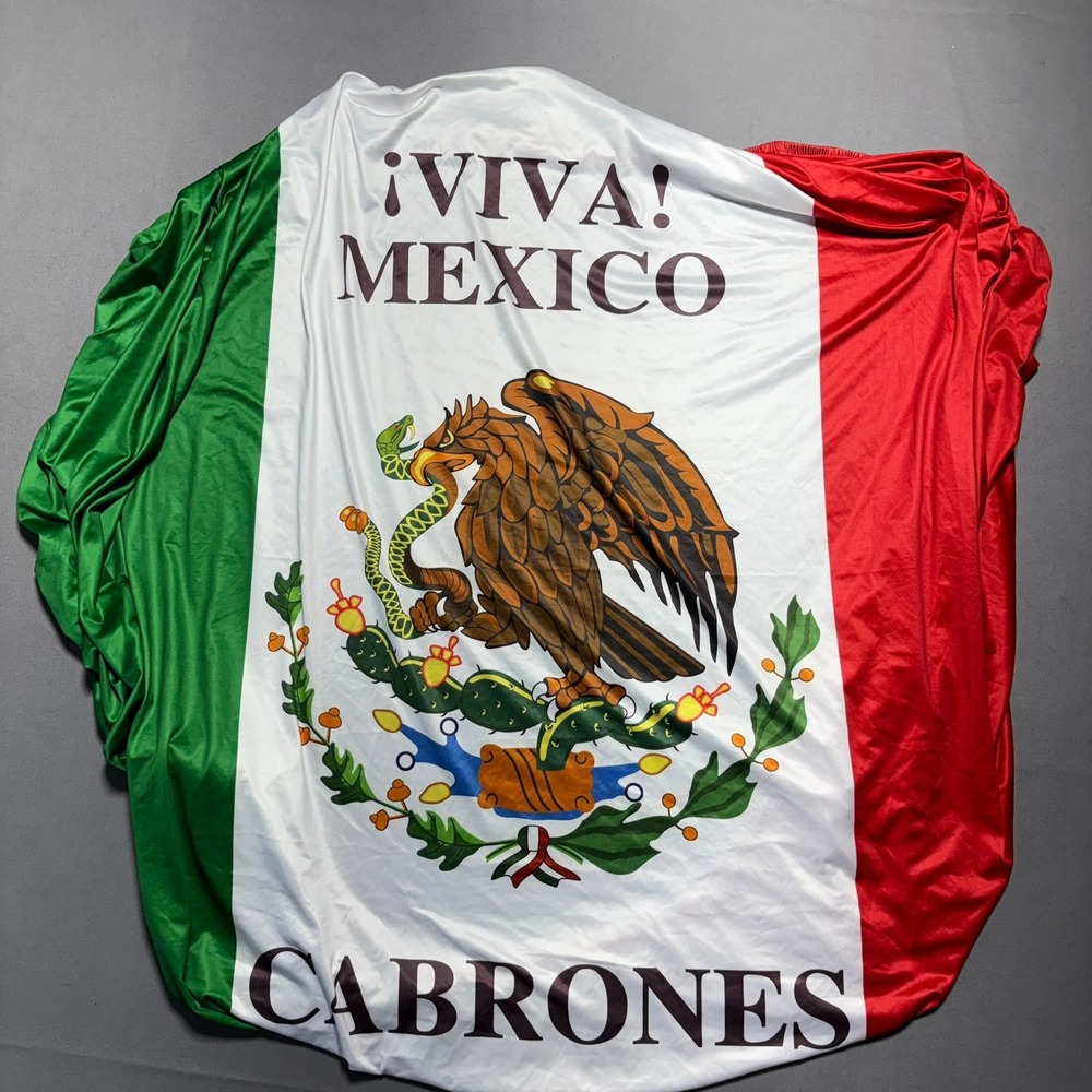 Viva Mexico Cabrones 35 x 40 Cover Flag Green White Red Stretchy